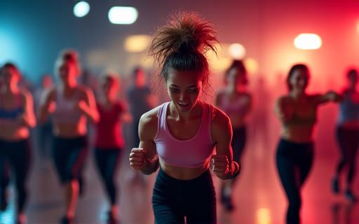 A diverse group of people in a high-energy HIIT class.